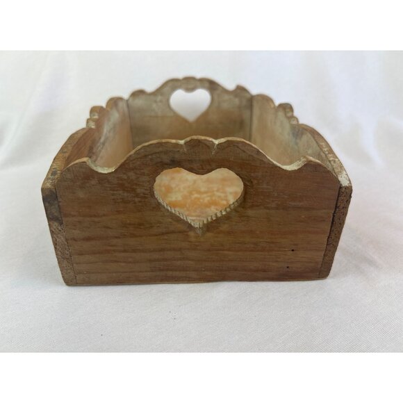 Vintage Handcrafted Wooden Heart Cutout Decorative Organizer Tray Box - Picture 3 of 14